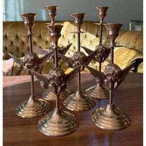 Vintage Brass Cherub Bust Taper Candleholder Set of 4 RARE